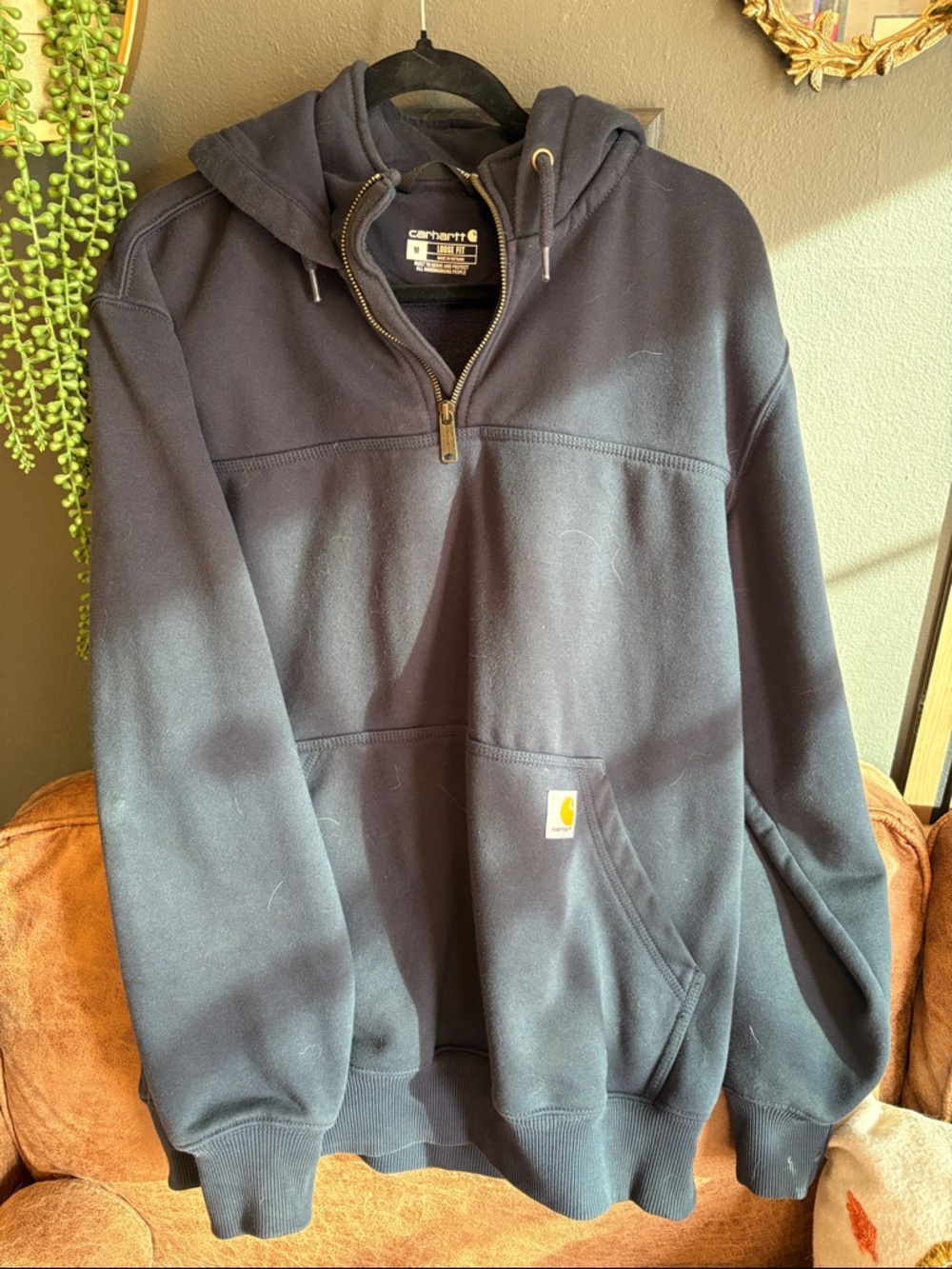 Carhartt Navy Quarter-Zip Hooded Work Pullover